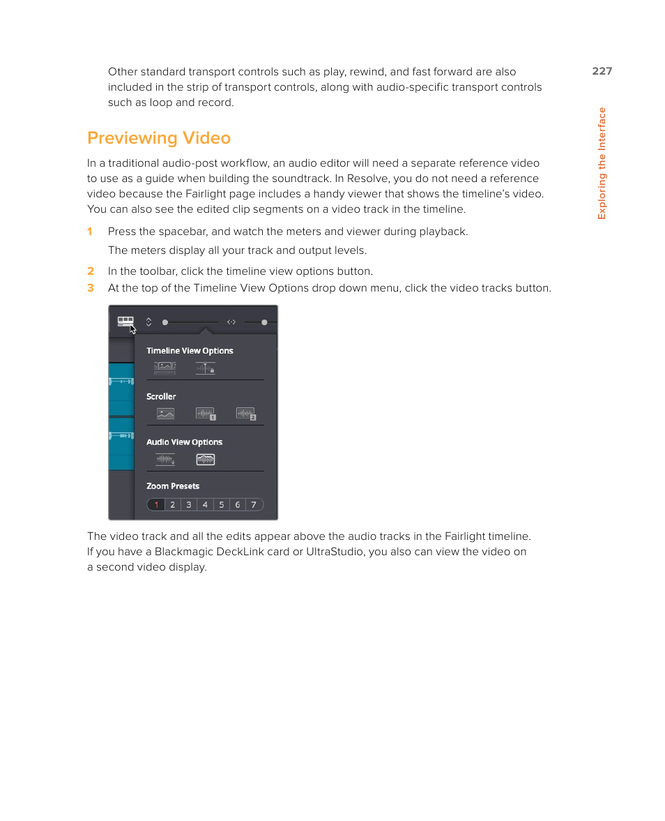 Previewing video | Blackmagic Design DaVinci Resolve Studio (Dongle) User Manual | Page 242 / 444