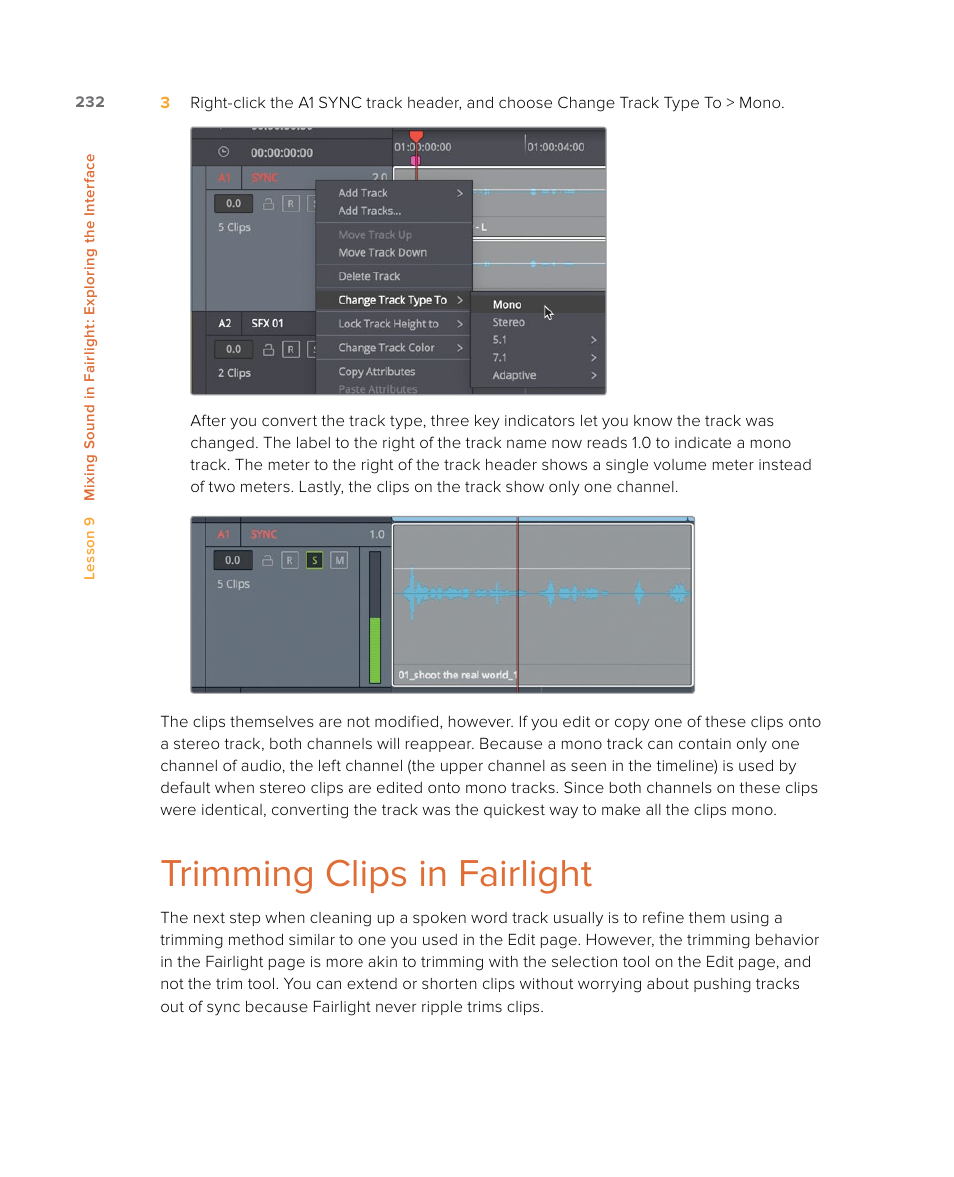 Trimming clips in fairlight | Blackmagic Design DaVinci Resolve Studio (Dongle) User Manual | Page 247 / 444