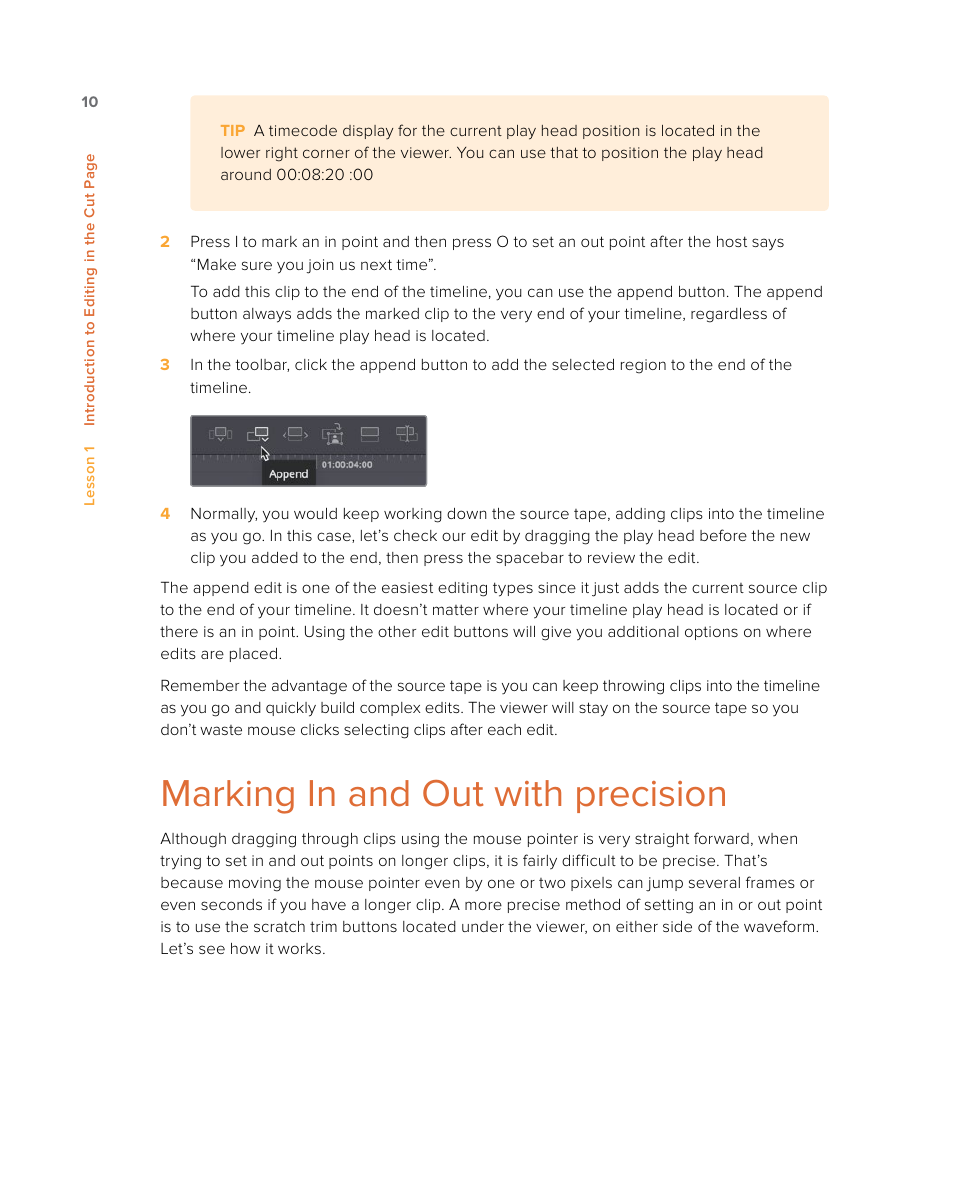 Marking in and out with precision | Blackmagic Design DaVinci Resolve Studio (Dongle) User Manual | Page 25 / 444