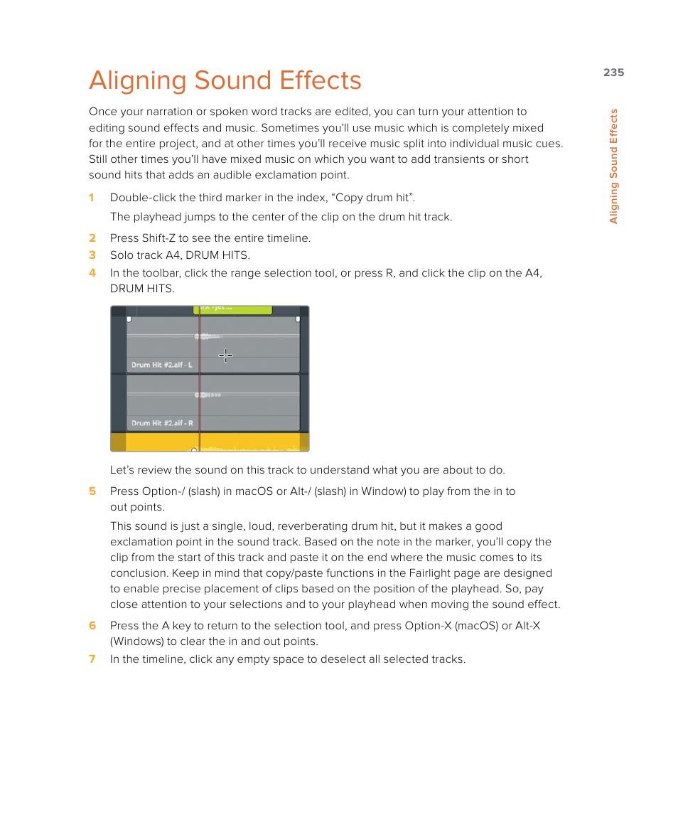 Aligning sound effects | Blackmagic Design DaVinci Resolve Studio (Dongle) User Manual | Page 250 / 444