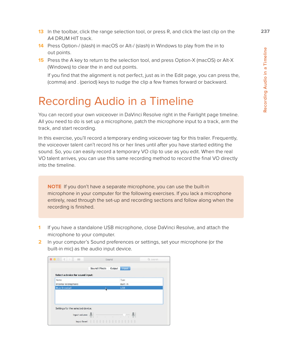 Recording audio in a timeline | Blackmagic Design DaVinci Resolve Studio (Dongle) User Manual | Page 252 / 444