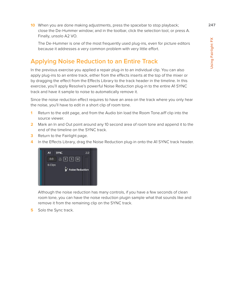 Applying noise reduction to an entire track | Blackmagic Design DaVinci Resolve Studio (Dongle) User Manual | Page 262 / 444