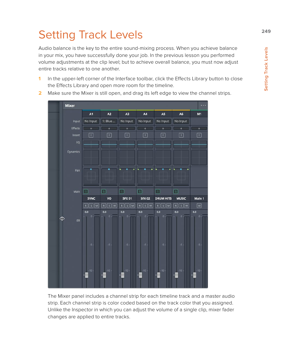 Setting track levels | Blackmagic Design DaVinci Resolve Studio (Dongle) User Manual | Page 264 / 444