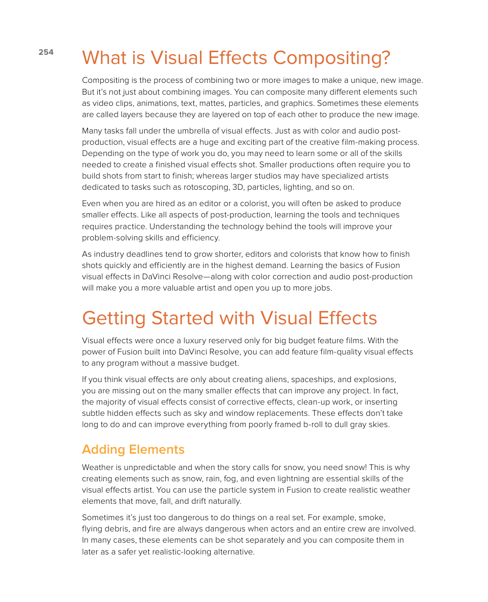 What is visual effects compositing, Getting started with visual effects, Adding elements | Blackmagic Design DaVinci Resolve Studio (Dongle) User Manual | Page 269 / 444