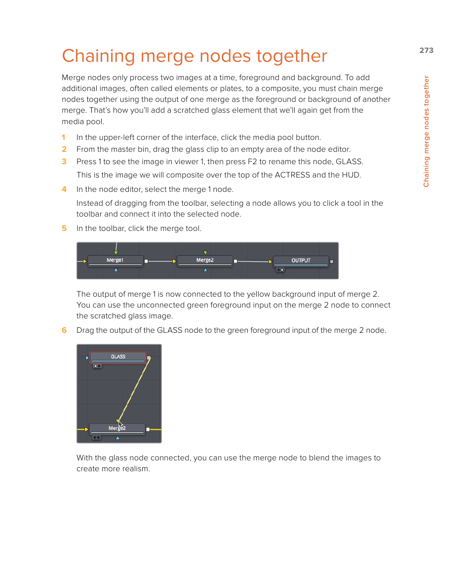 Chaining merge nodes together | Blackmagic Design DaVinci Resolve Studio (Dongle) User Manual | Page 288 / 444