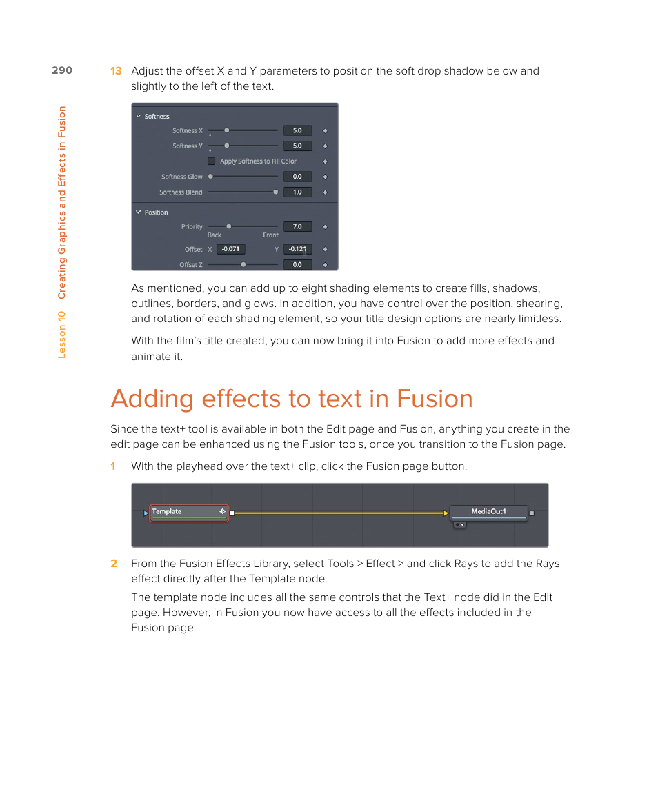 Adding effects to text in fusion | Blackmagic Design DaVinci Resolve Studio (Dongle) User Manual | Page 305 / 444