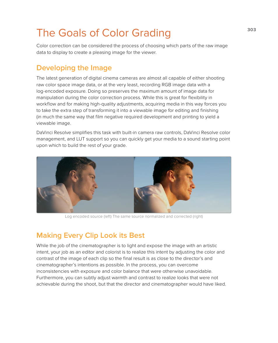 The goals of color grading, Developing the image, Making every clip look its best | Blackmagic Design DaVinci Resolve Studio (Dongle) User Manual | Page 318 / 444
