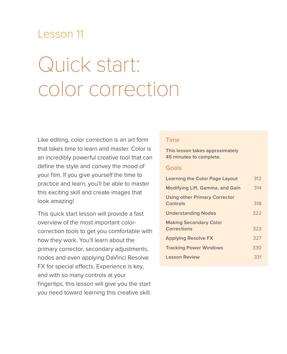 Quick start: color correction, Lesson 11 | Blackmagic Design DaVinci Resolve Studio (Dongle) User Manual | Page 322 / 444