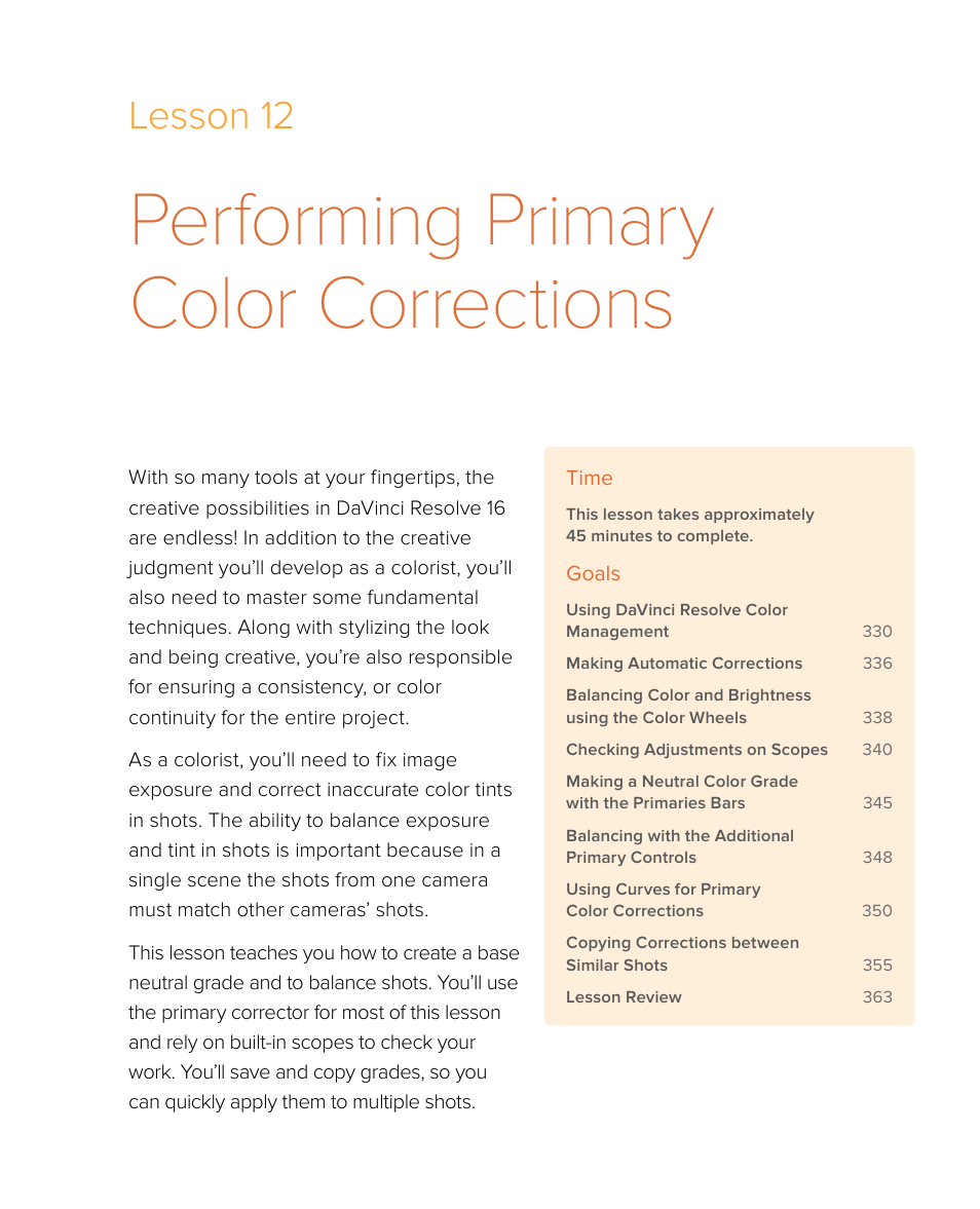 Performing primary color corrections, Lesson 12 | Blackmagic Design DaVinci Resolve Studio (Dongle) User Manual | Page 344 / 444