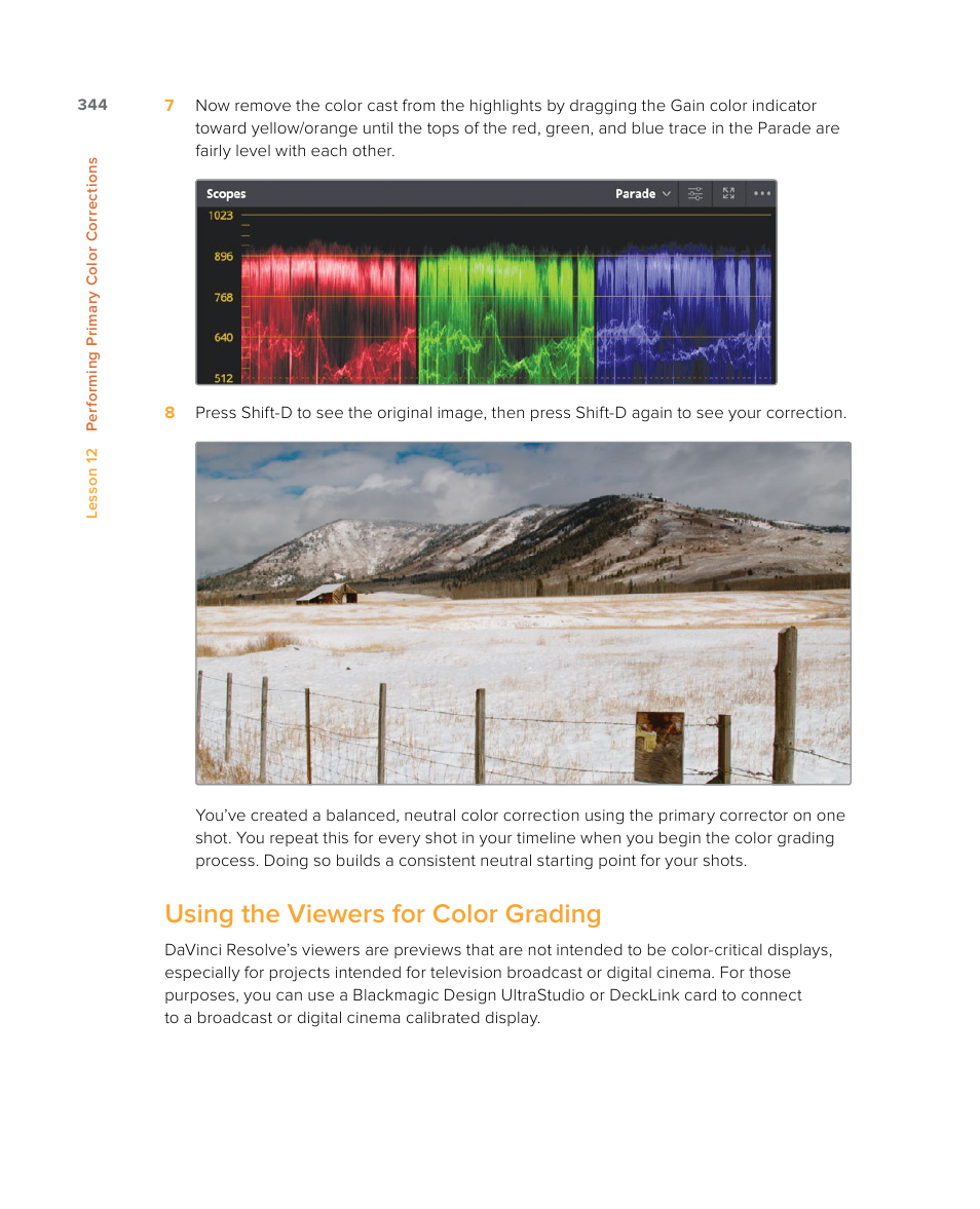 Using the viewers for color grading | Blackmagic Design DaVinci Resolve Studio (Dongle) User Manual | Page 359 / 444