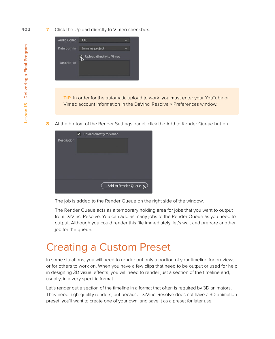 Creating a custom preset | Blackmagic Design DaVinci Resolve Studio (Dongle) User Manual | Page 417 / 444