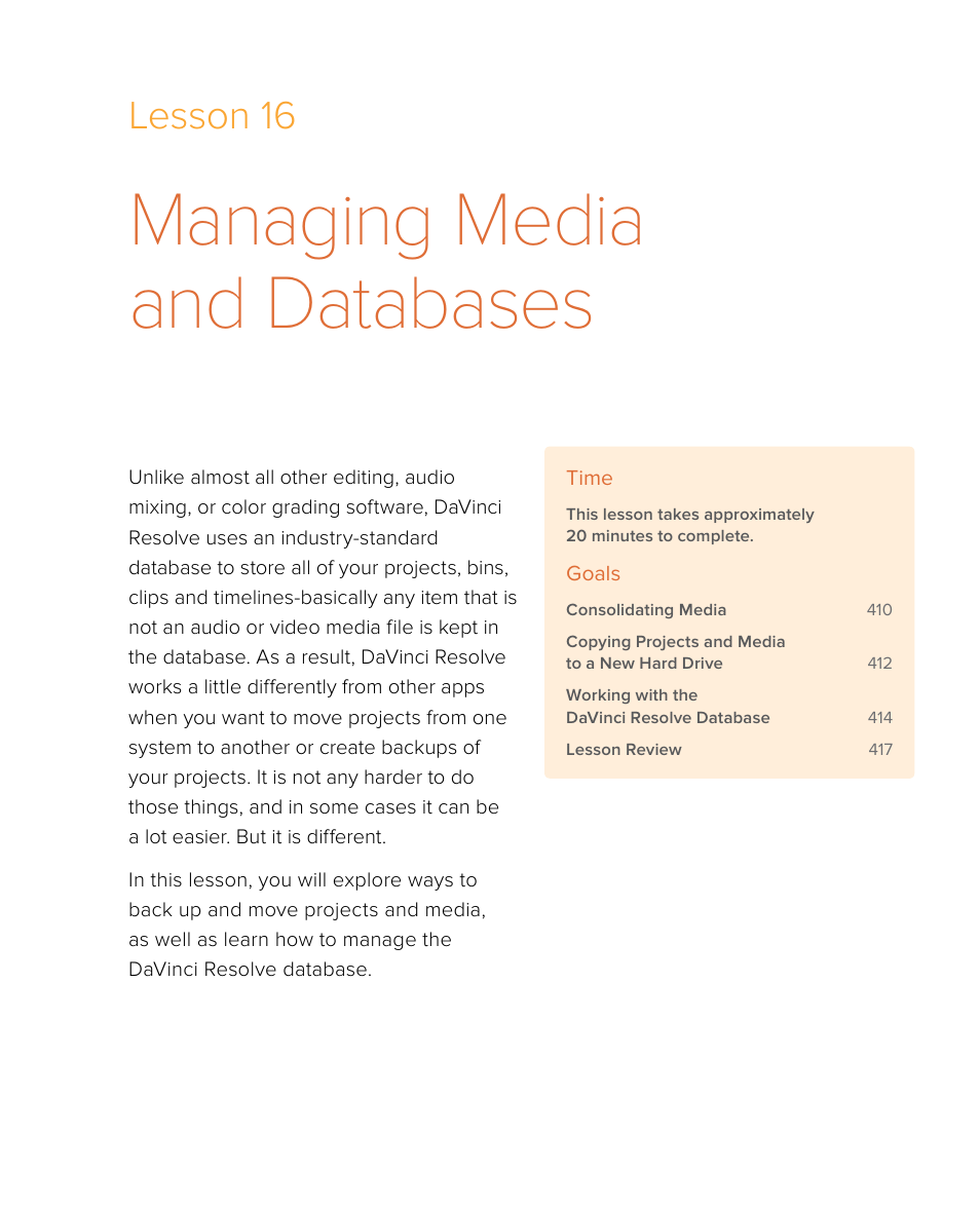 Managing media and databases, Lesson 16 | Blackmagic Design DaVinci Resolve Studio (Dongle) User Manual | Page 424 / 444