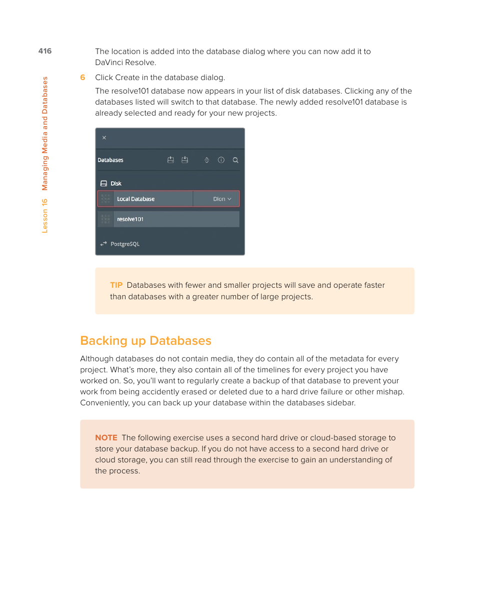 Backing up databases | Blackmagic Design DaVinci Resolve Studio (Dongle) User Manual | Page 431 / 444