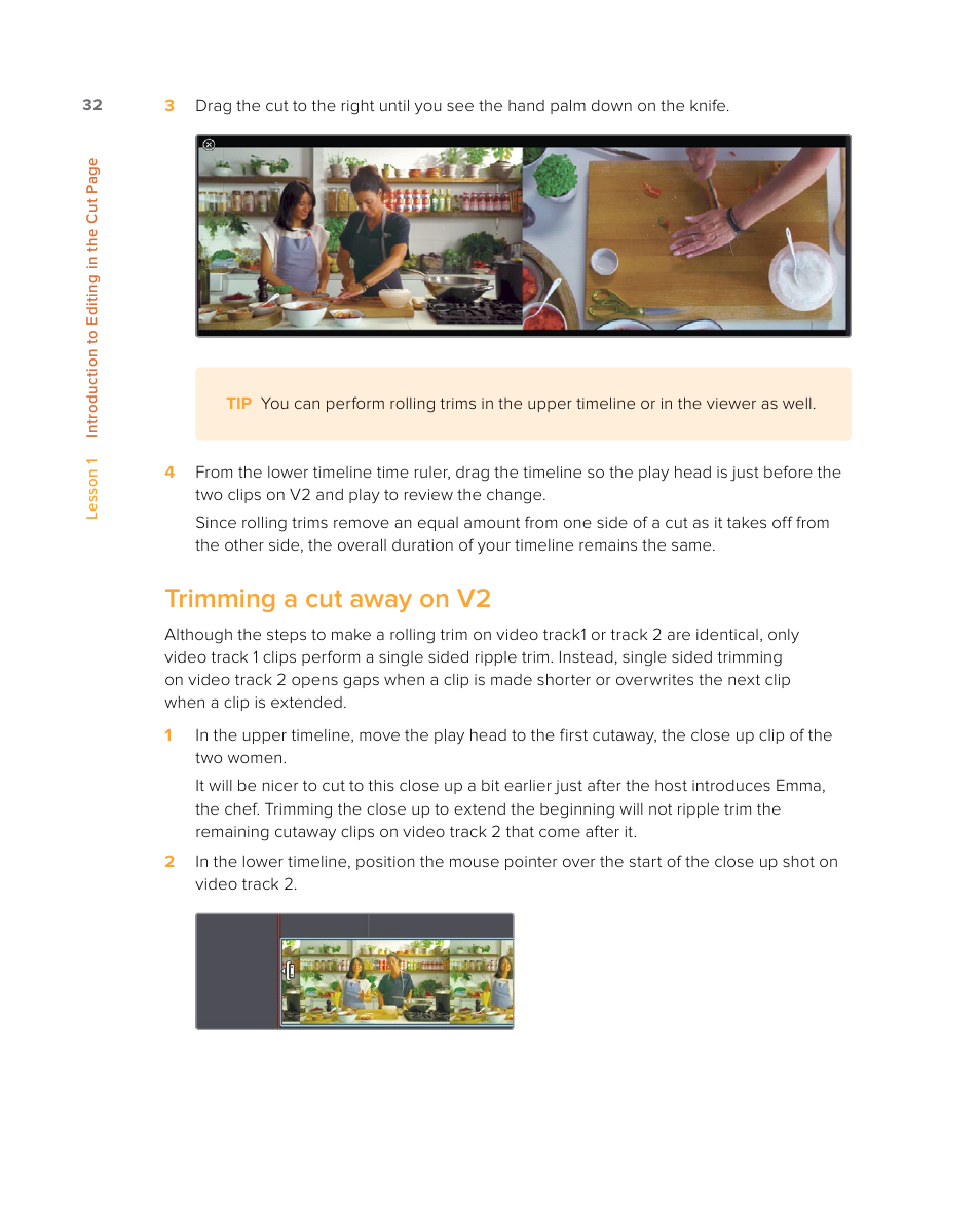 Trimming a cut away on v2 | Blackmagic Design DaVinci Resolve Studio (Dongle) User Manual | Page 47 / 444