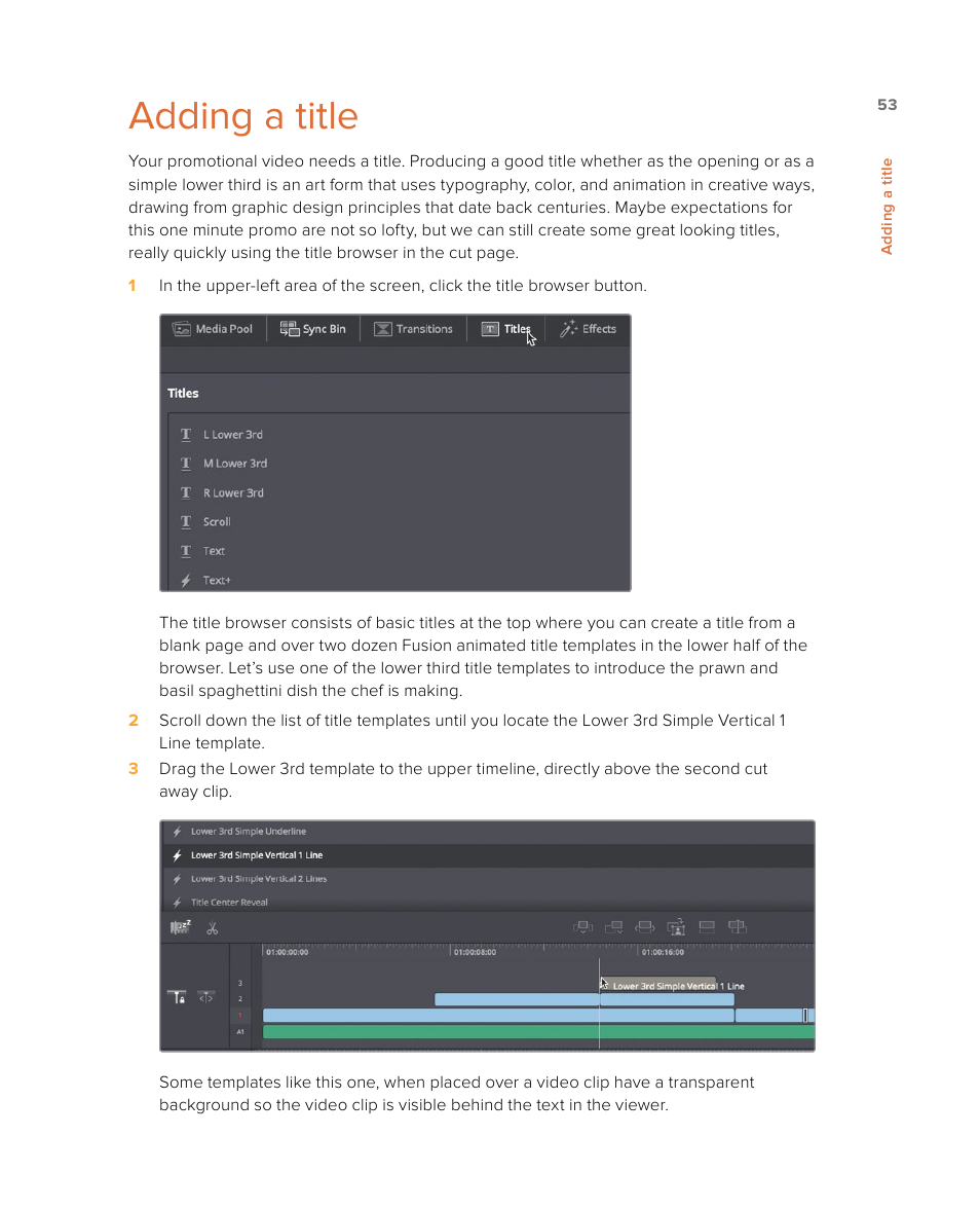 Adding a title | Blackmagic Design DaVinci Resolve Studio (Dongle) User Manual | Page 68 / 444
