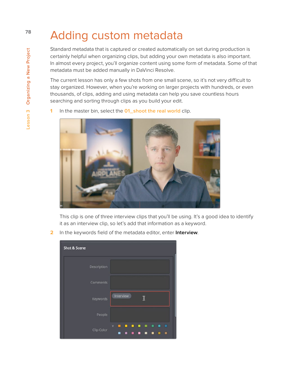 Adding custom metadata | Blackmagic Design DaVinci Resolve Studio (Dongle) User Manual | Page 93 / 444