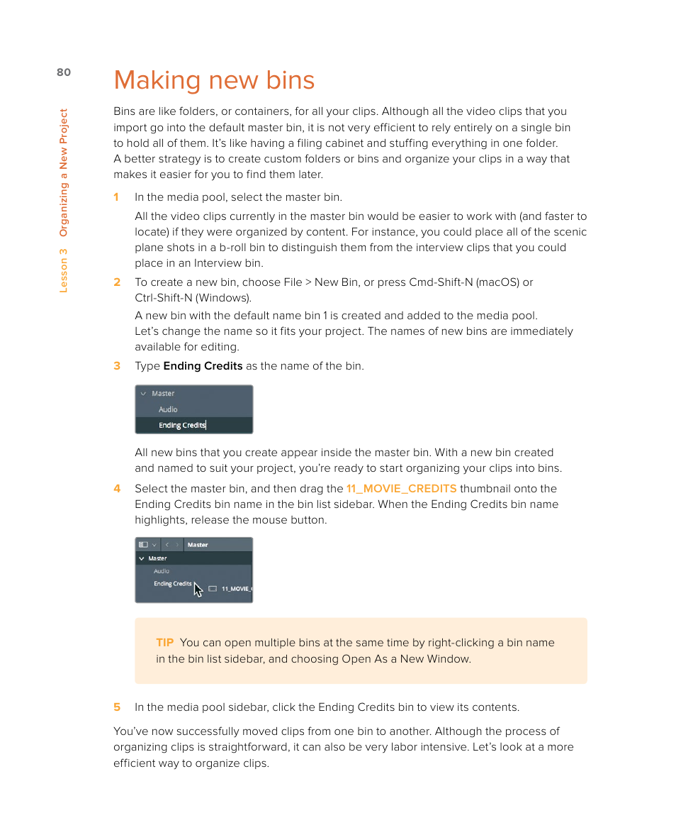 Making new bins | Blackmagic Design DaVinci Resolve Studio (Dongle) User Manual | Page 95 / 444