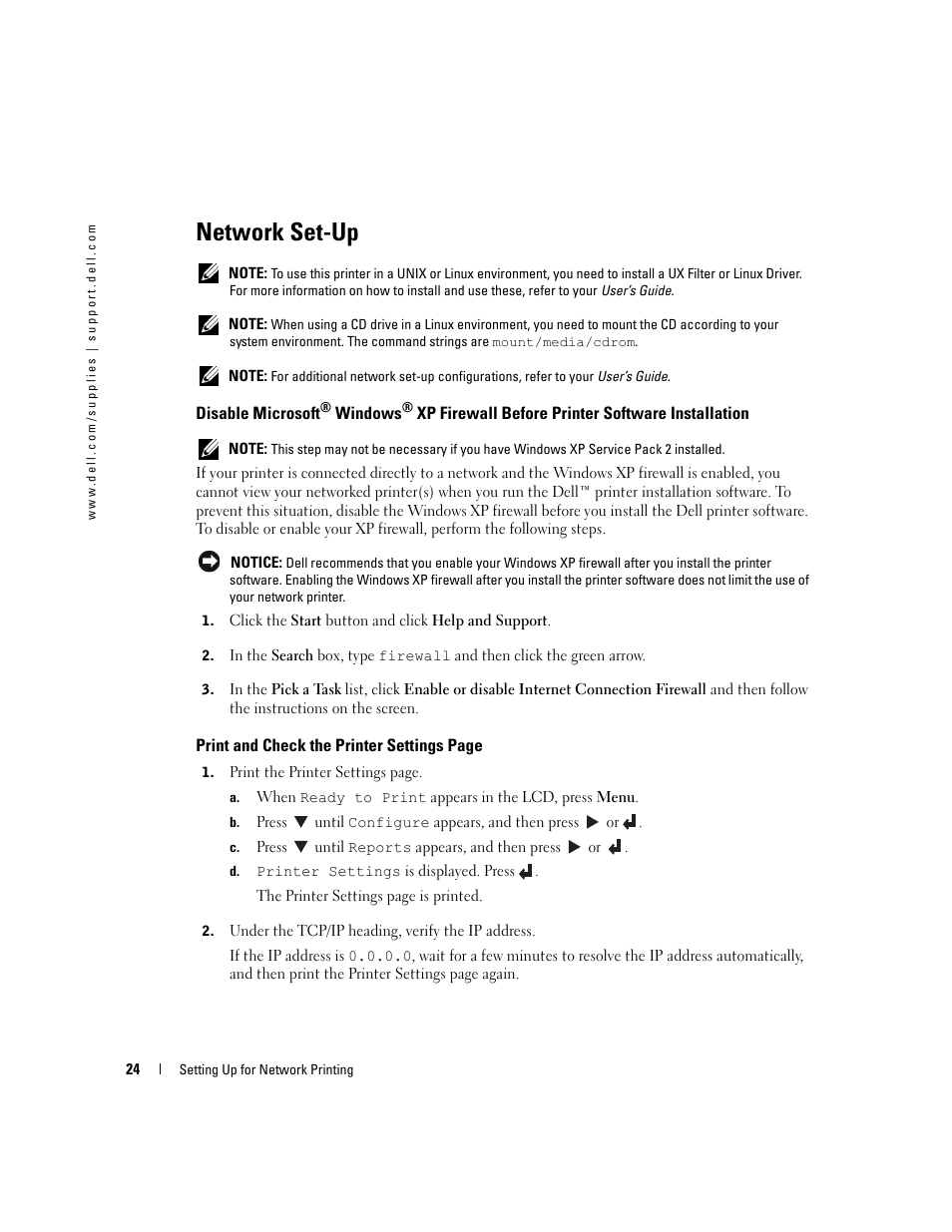 Network set-up | Dell 5100cn User Manual | Page 24 / 98