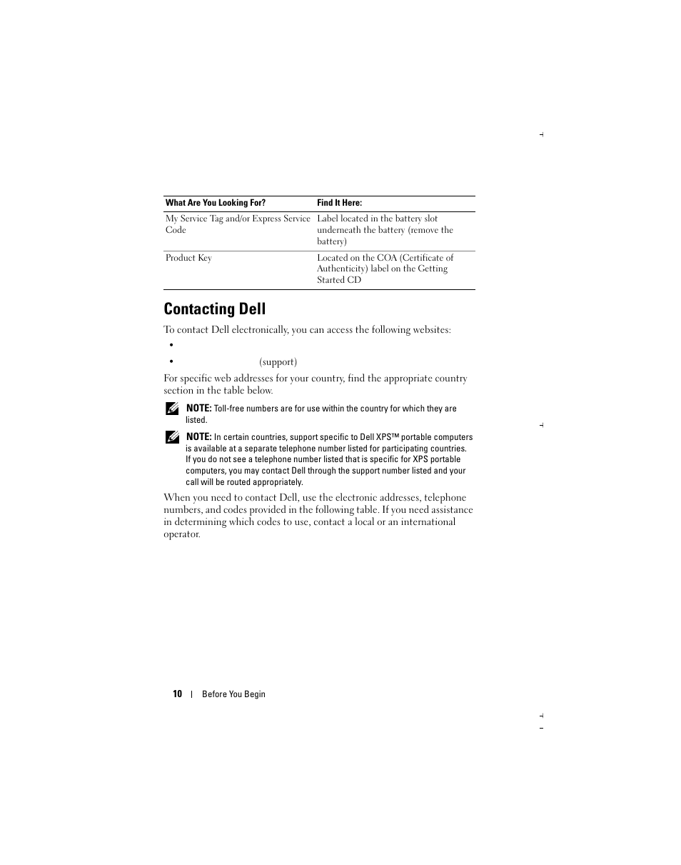 Contacting dell | Dell X51 User Manual | Page 10 / 142