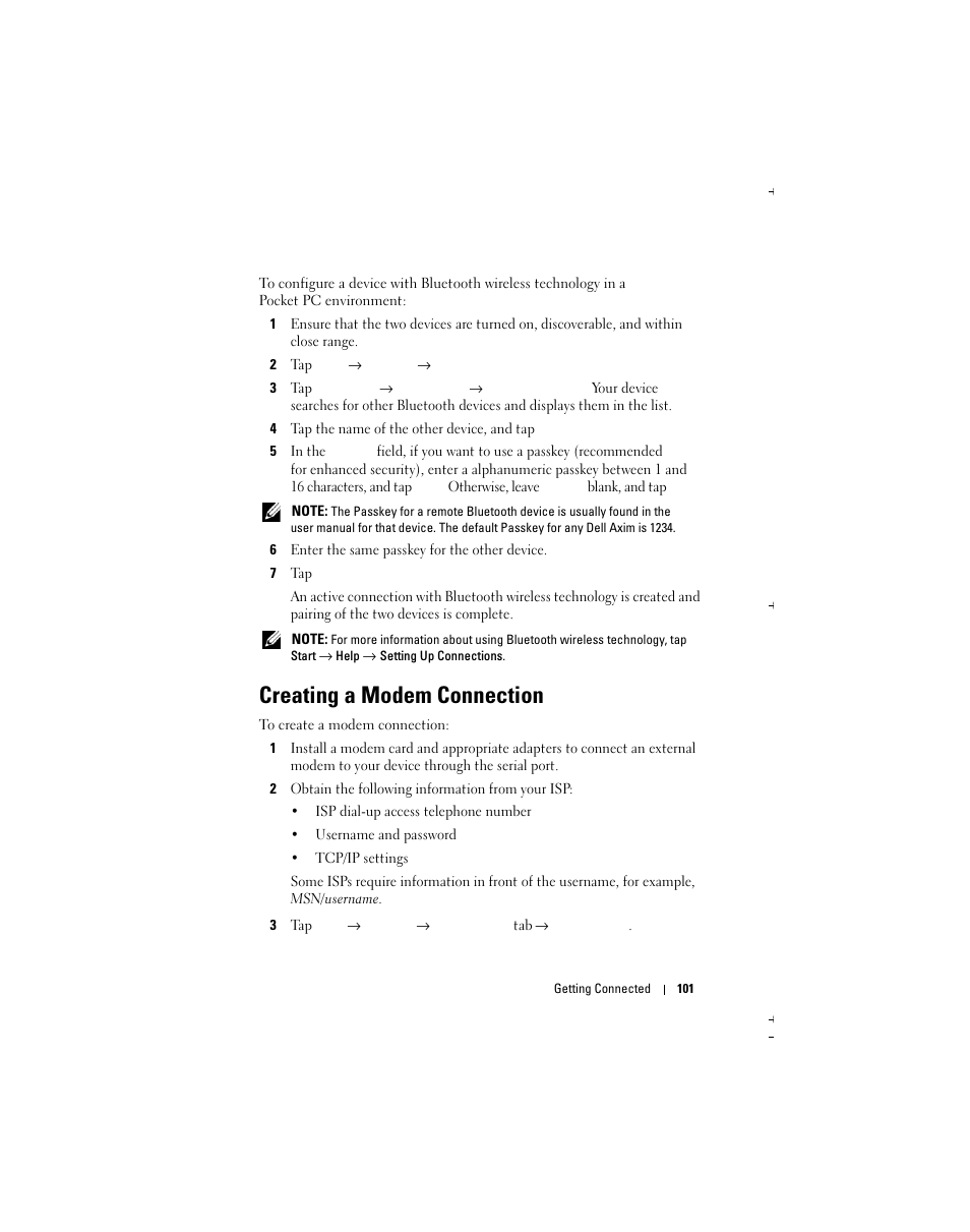 Creating a modem connection | Dell X51 User Manual | Page 101 / 142