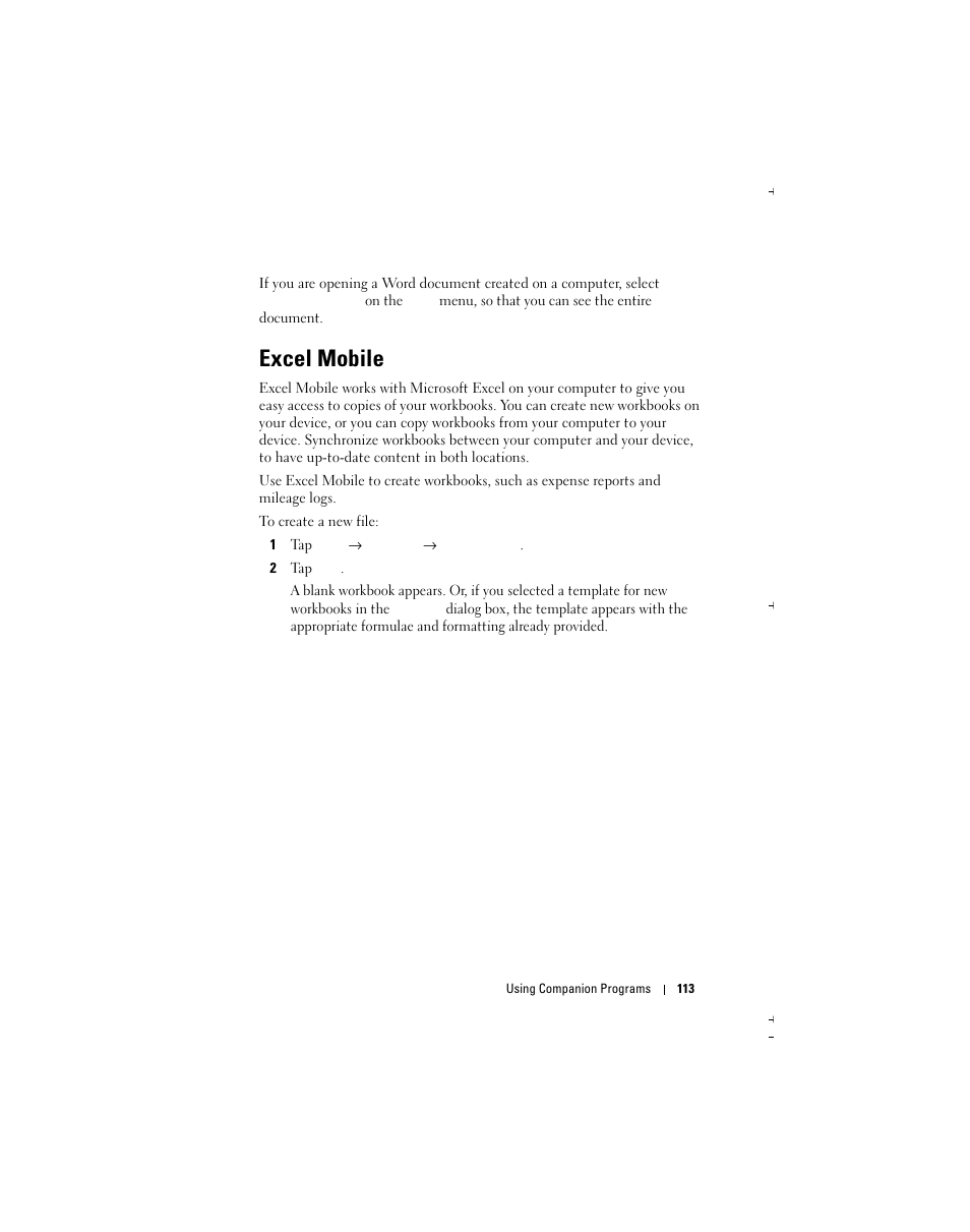 Excel mobile | Dell X51 User Manual | Page 113 / 142