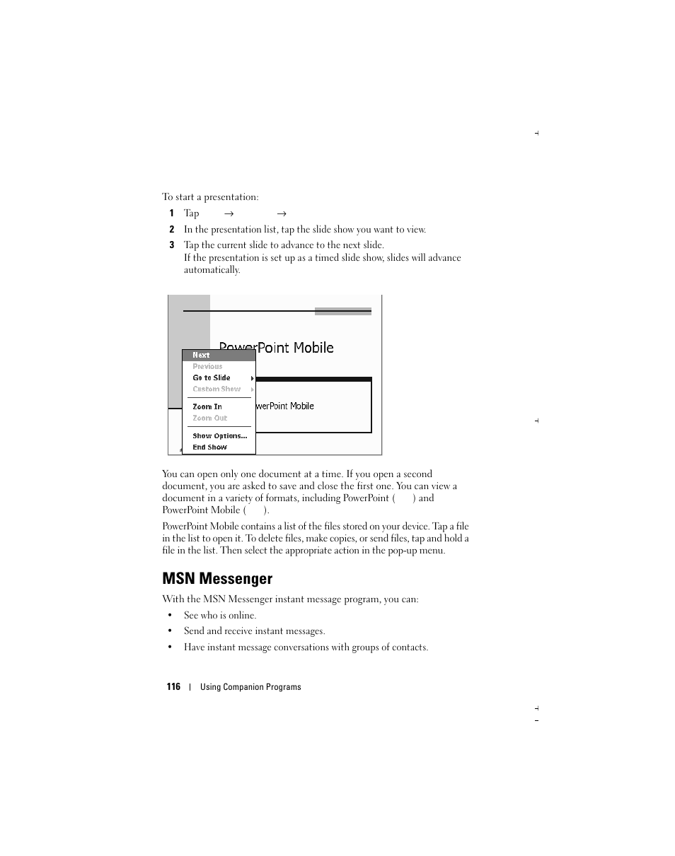 Msn messenger | Dell X51 User Manual | Page 116 / 142