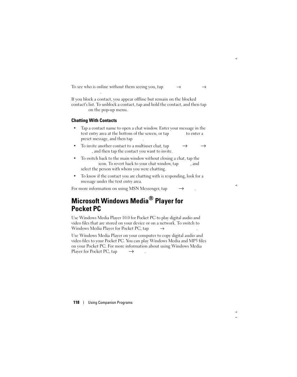 Microsoft windows media, Player for pocket pc | Dell X51 User Manual | Page 118 / 142