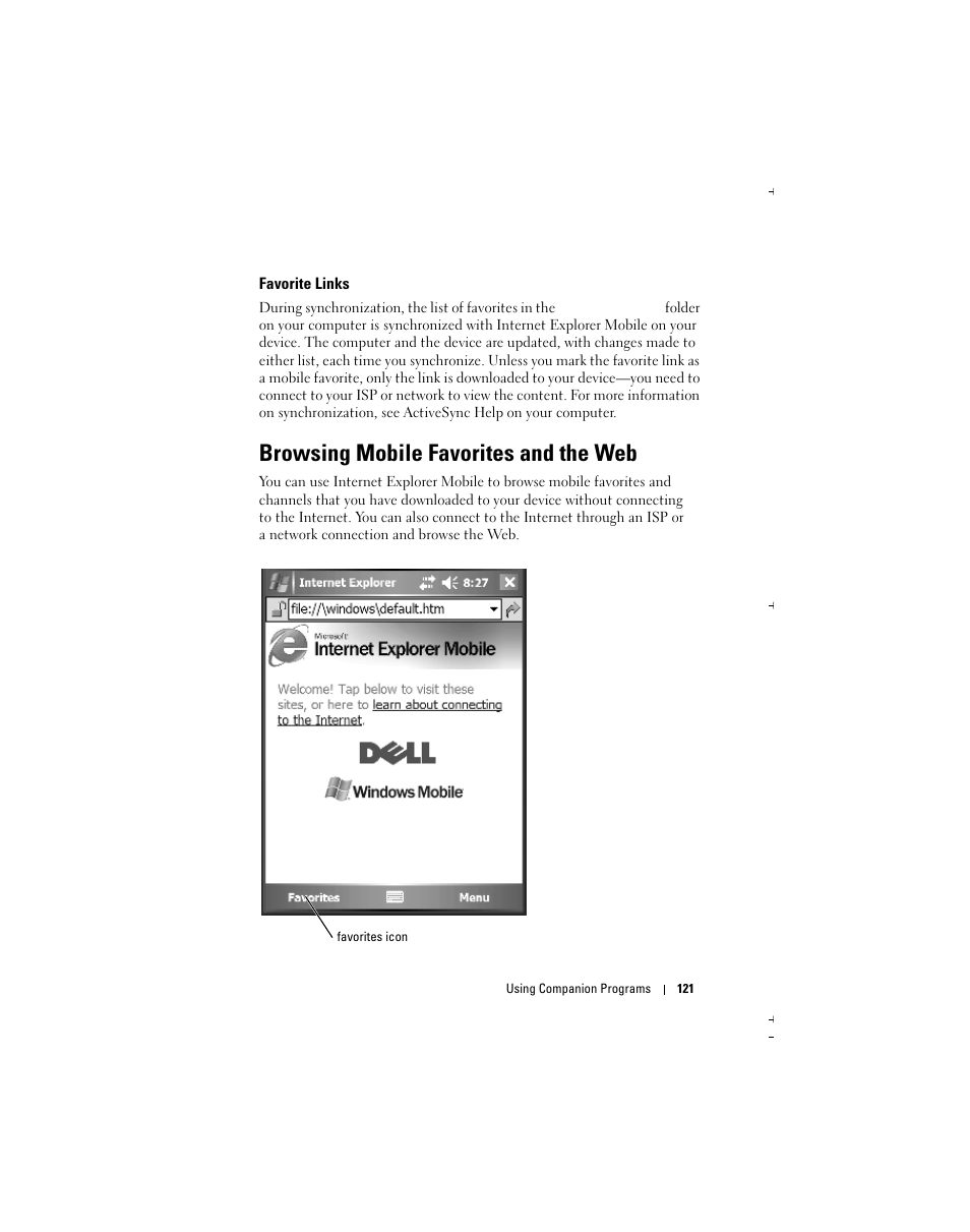 Browsing mobile favorites and the web | Dell X51 User Manual | Page 121 / 142