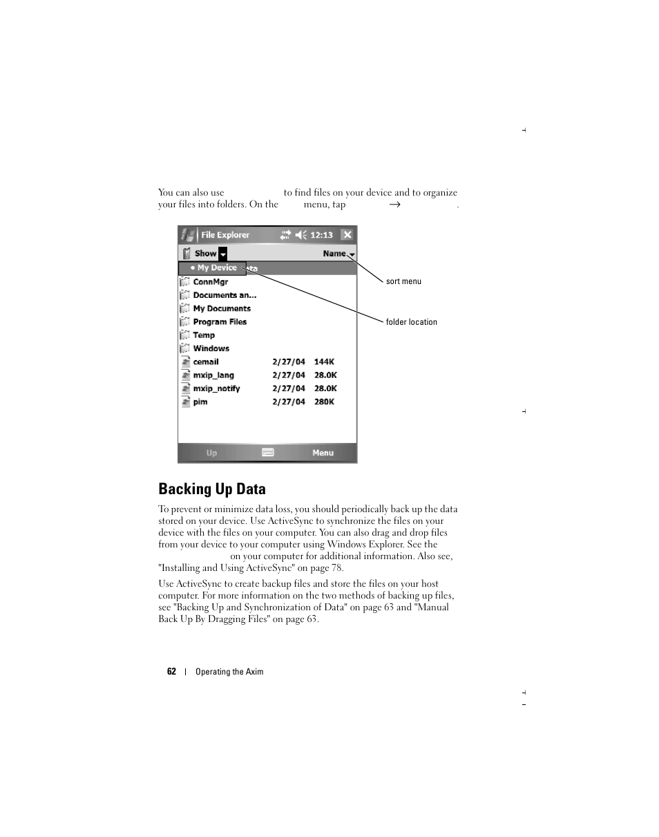 Backing up data | Dell X51 User Manual | Page 62 / 142