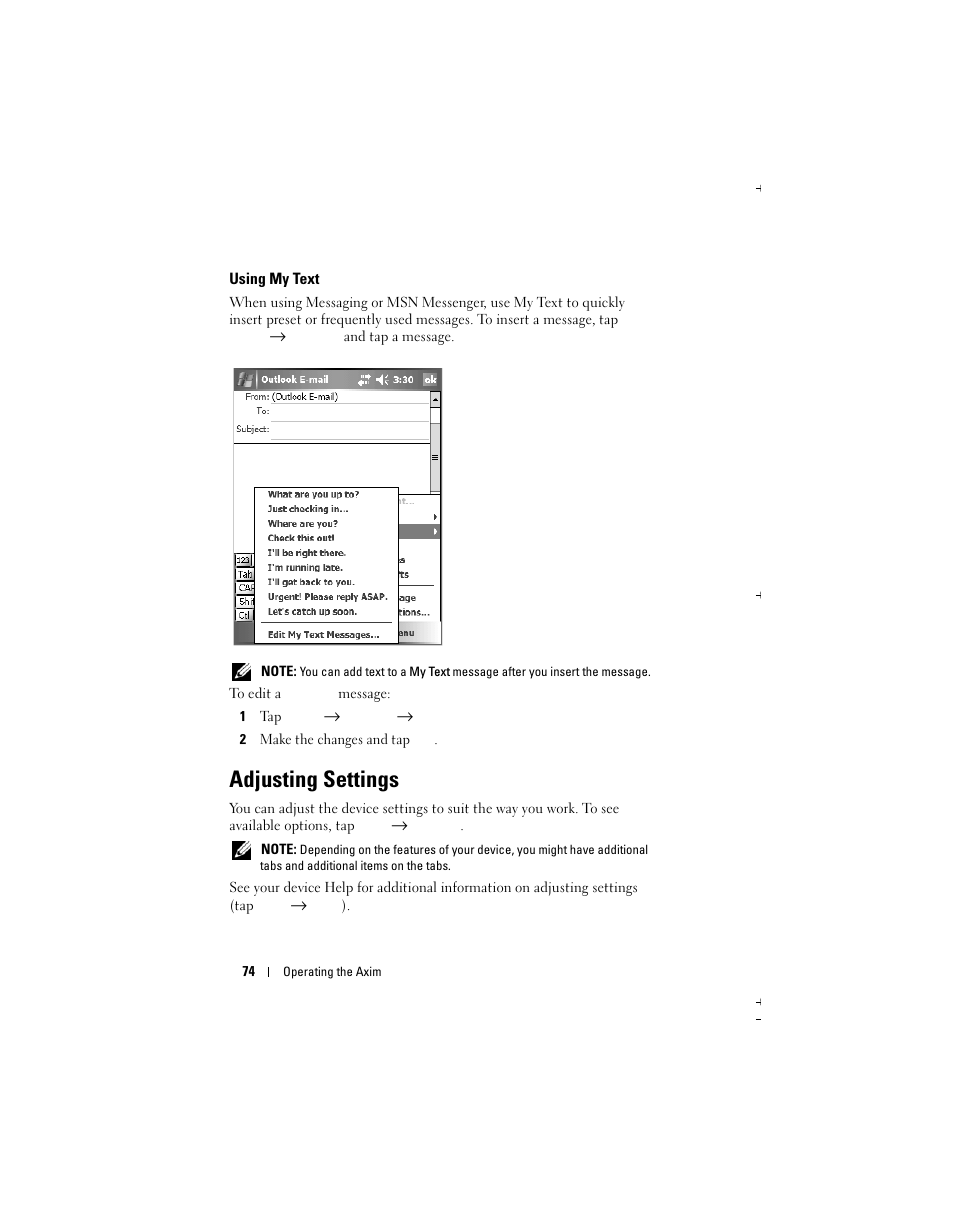 Adjusting settings | Dell X51 User Manual | Page 74 / 142