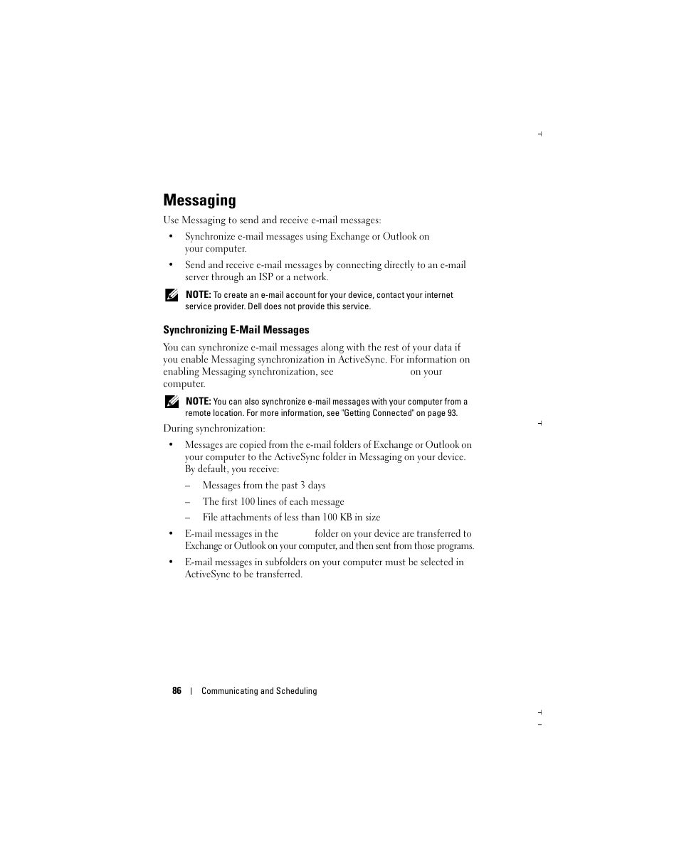 Messaging | Dell X51 User Manual | Page 86 / 142