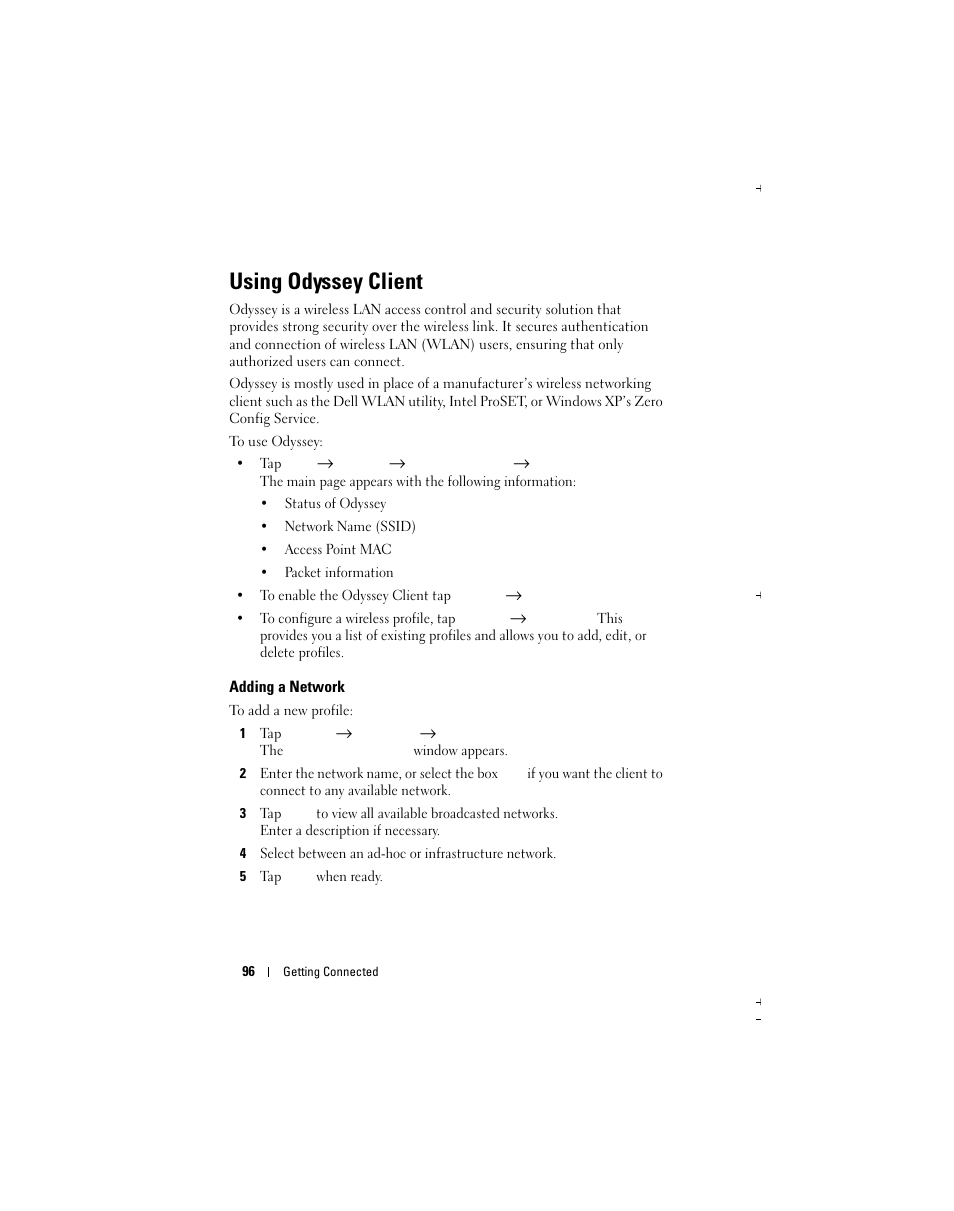 Using odyssey client | Dell X51 User Manual | Page 96 / 142