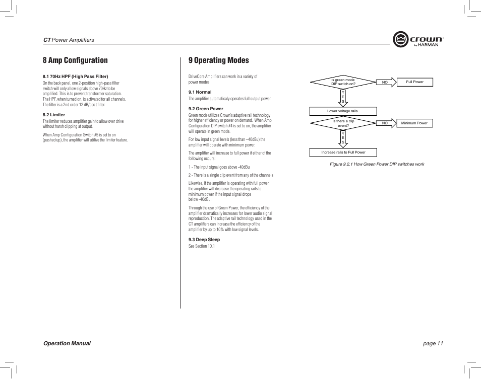 8 amp configuration 9 operating modes | Crown Audio CT875 8-Channel Rackmount Power Amplifier (75W/Channel @ 8 Ohms) User Manual | Page 11 / 64