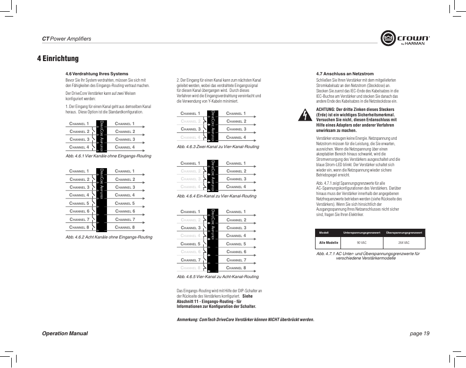 4 einrichtung | Crown Audio CT875 8-Channel Rackmount Power Amplifier (75W/Channel @ 8 Ohms) User Manual | Page 19 / 64