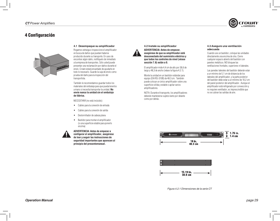 4 configuración | Crown Audio CT875 8-Channel Rackmount Power Amplifier (75W/Channel @ 8 Ohms) User Manual | Page 29 / 64