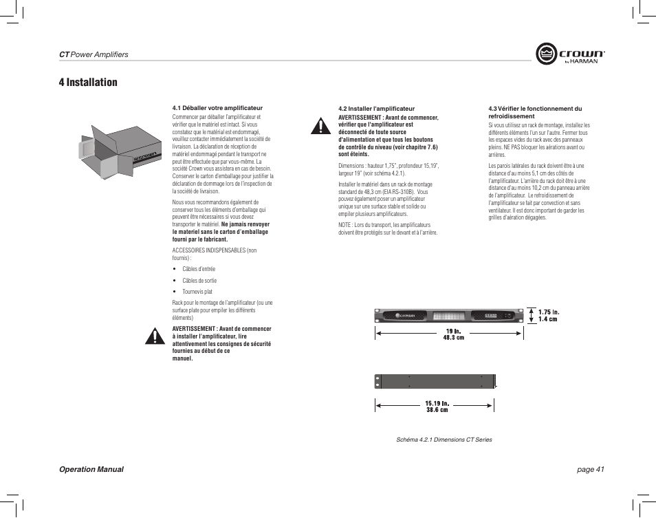 4 installation | Crown Audio CT875 8-Channel Rackmount Power Amplifier (75W/Channel @ 8 Ohms) User Manual | Page 41 / 64