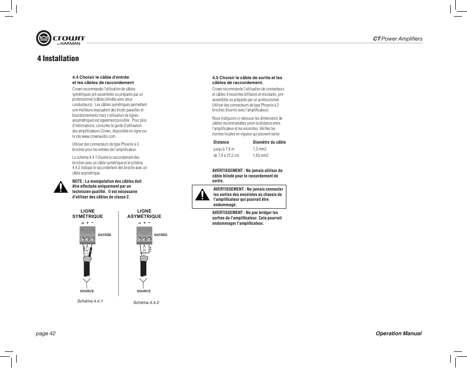 4 installation | Crown Audio CT875 8-Channel Rackmount Power Amplifier (75W/Channel @ 8 Ohms) User Manual | Page 42 / 64