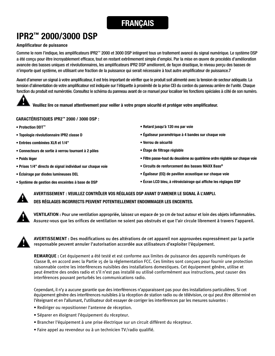 Ipr2, Français | Peavey IPR2 2000 2-Channel Power Amplifier User Manual | Page 48 / 116