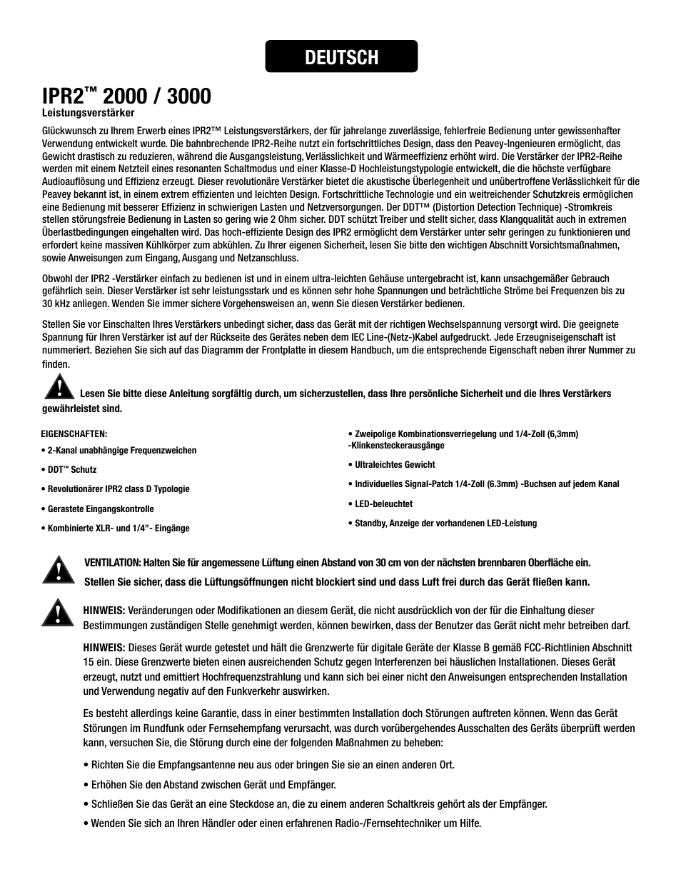 Ipr2, Deutsch | Peavey IPR2 2000 2-Channel Power Amplifier User Manual | Page 57 / 116