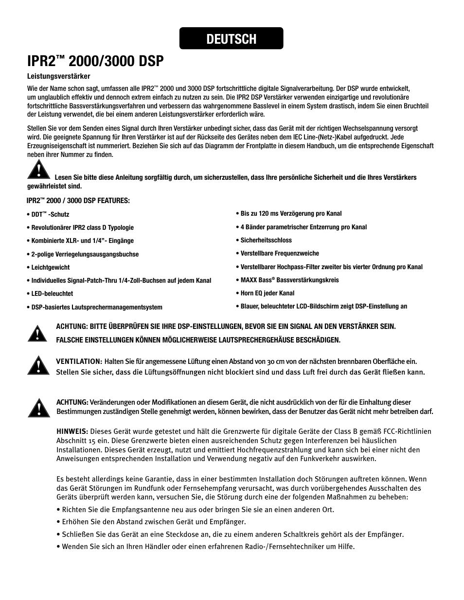 Ipr2, Deutsch | Peavey IPR2 2000 2-Channel Power Amplifier User Manual | Page 60 / 116