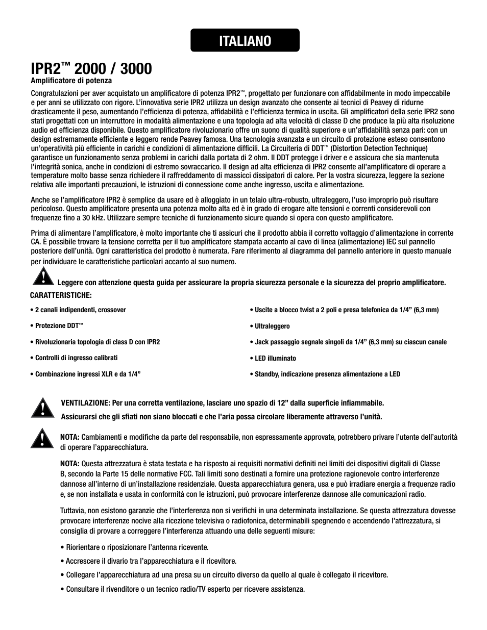 Ipr2, Italiano | Peavey IPR2 2000 2-Channel Power Amplifier User Manual | Page 69 / 116