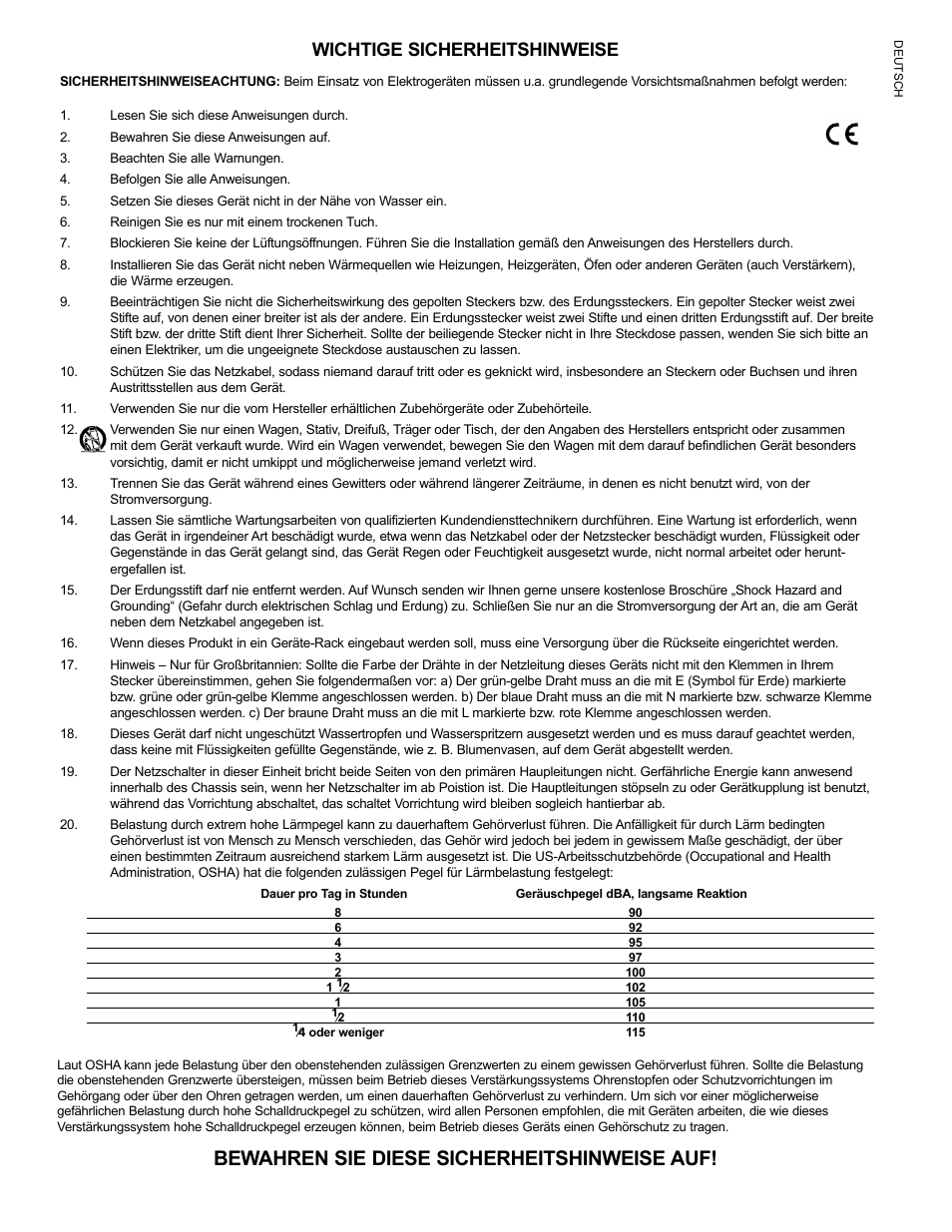 Bewahren sie diese sicherheitshinweise auf, Wichtige sicherheitshinweise | Peavey IPR2 2000 2-Channel Power Amplifier User Manual | Page 8 / 116