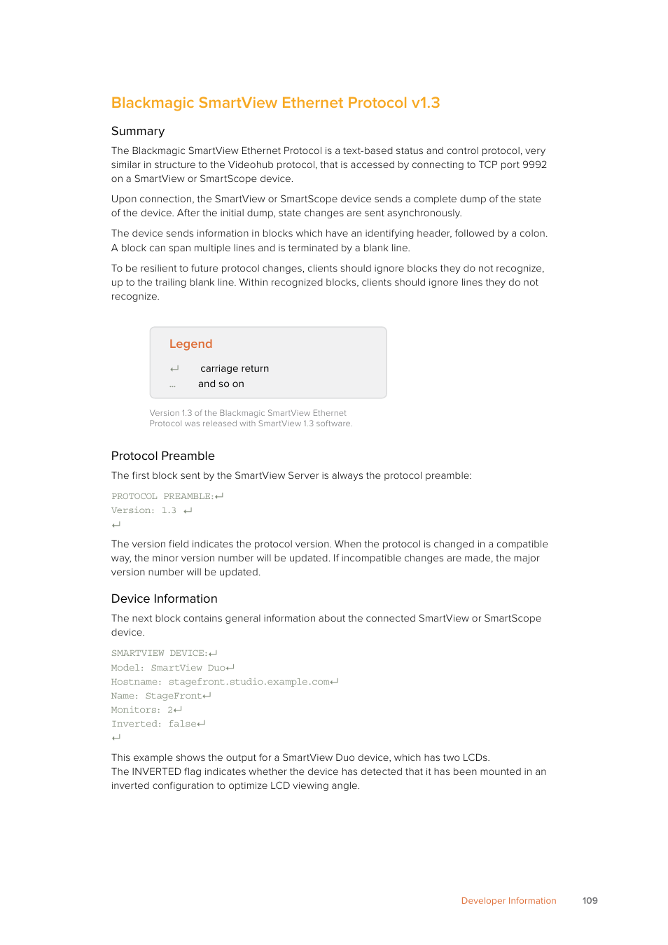Blackmagic smartview ethernet protocol v1.3 | Blackmagic Design SmartView 4K 2 15.6" DCI 4K Broadcast Monitor (6 RU) User Manual | Page 109 / 419