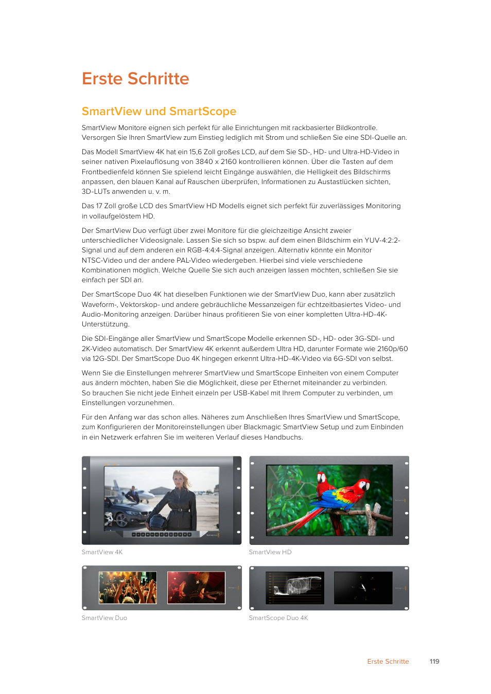 Erste schritte, Smartview und smartscope | Blackmagic Design SmartView 4K 2 15.6" DCI 4K Broadcast Monitor (6 RU) User Manual | Page 119 / 419