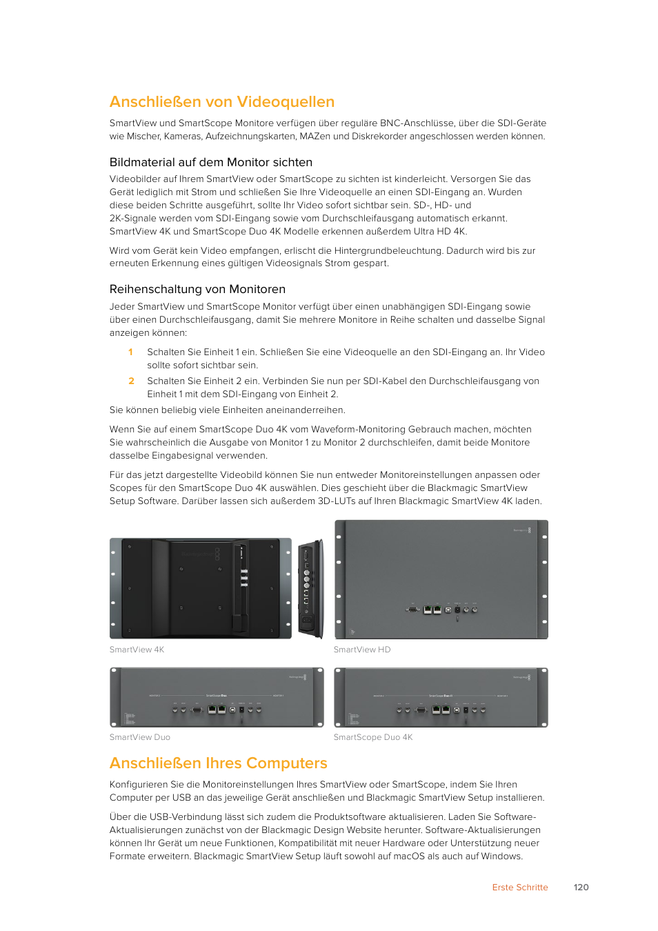 Anschließen von videoquellen, Anschließen ihres computers | Blackmagic Design SmartView 4K 2 15.6" DCI 4K Broadcast Monitor (6 RU) User Manual | Page 120 / 419