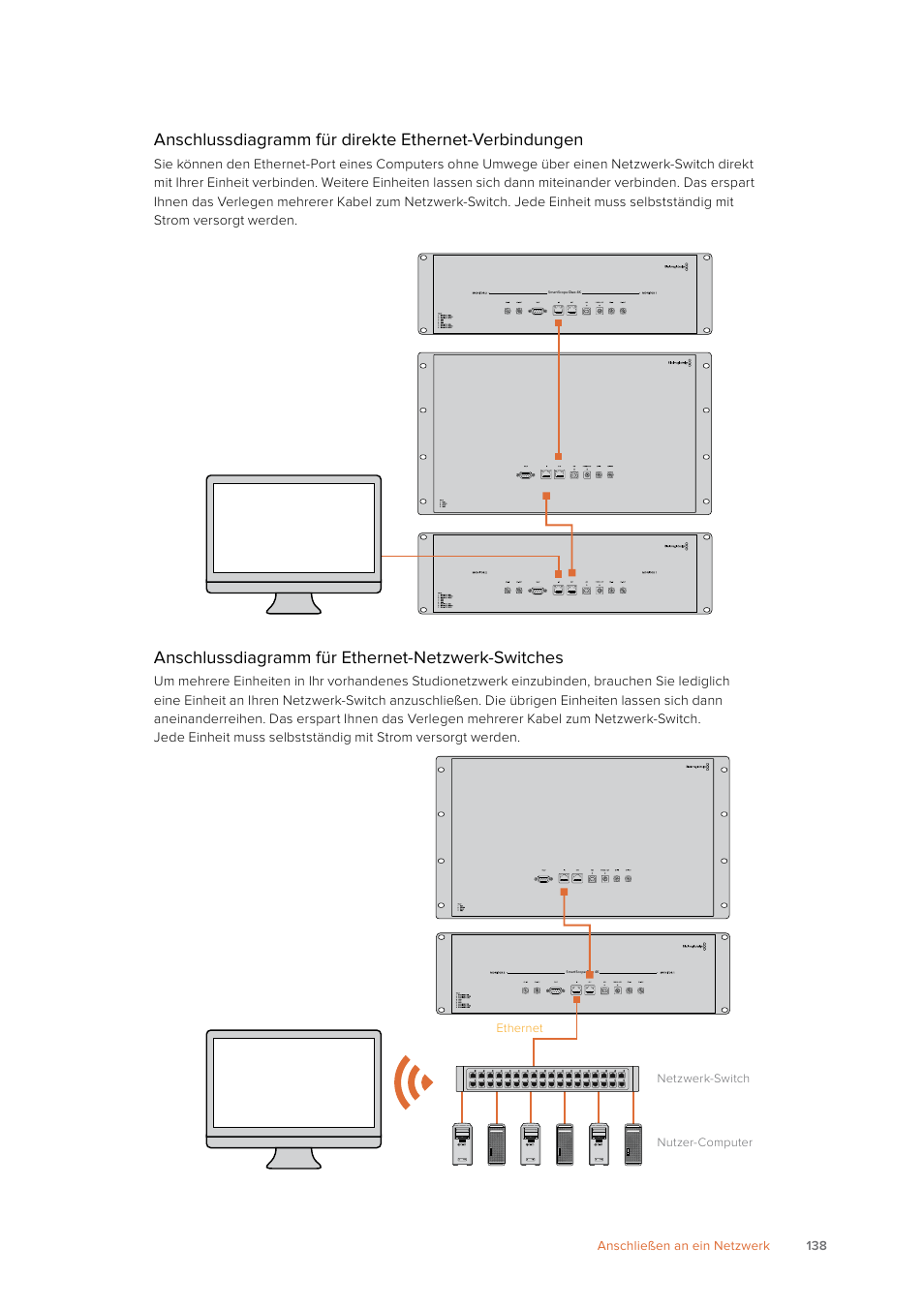 Anschlussdiagramm für ethernet-netzwerk-switches | Blackmagic Design SmartView 4K 2 15.6" DCI 4K Broadcast Monitor (6 RU) User Manual | Page 138 / 419