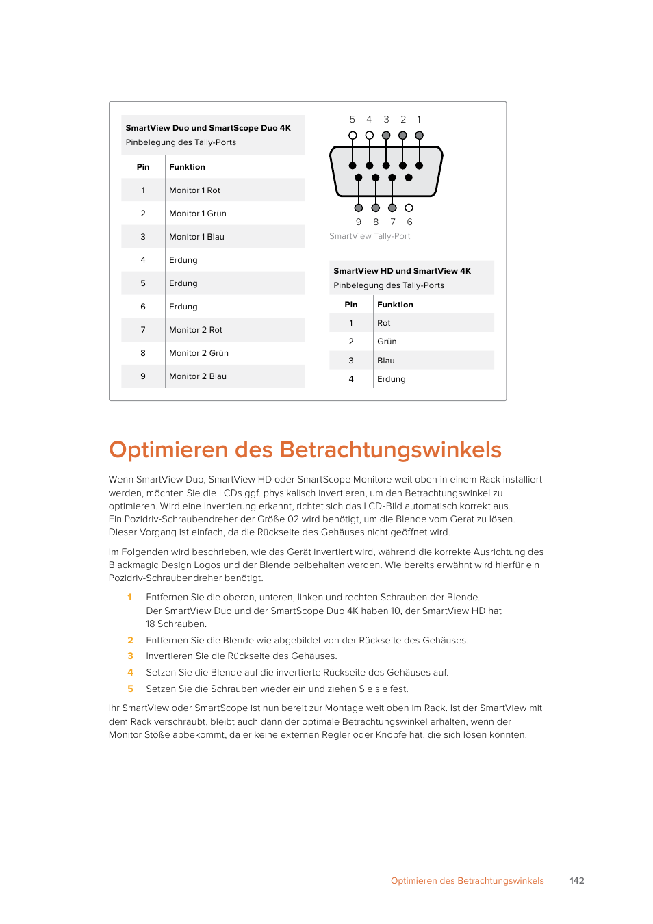 Optimieren des betrachtungswinkels | Blackmagic Design SmartView 4K 2 15.6" DCI 4K Broadcast Monitor (6 RU) User Manual | Page 142 / 419