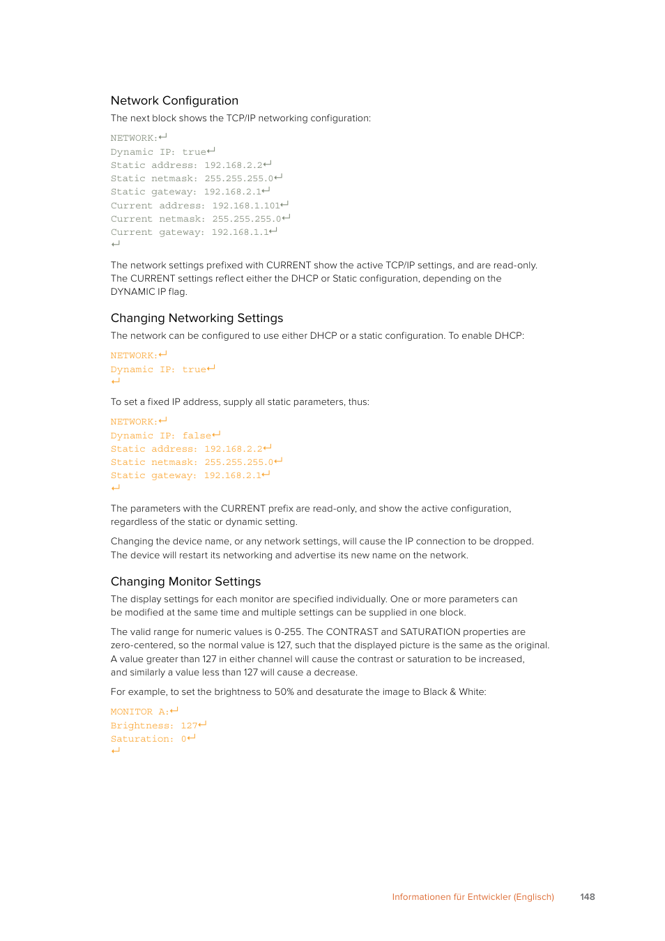 Network configuration, Changing networking settings, Changing monitor settings | Blackmagic Design SmartView 4K 2 15.6" DCI 4K Broadcast Monitor (6 RU) User Manual | Page 148 / 419