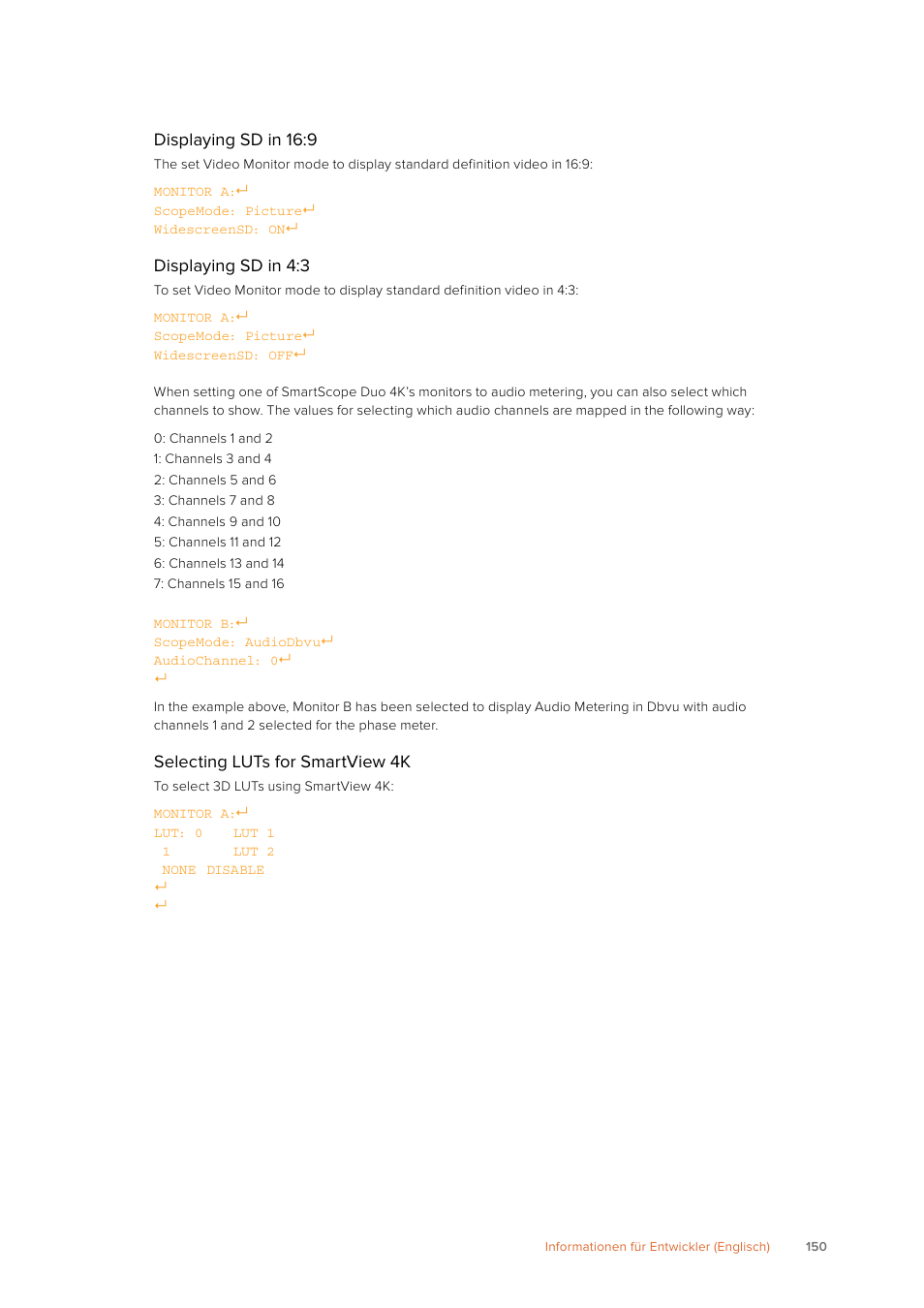 Displaying sd in 16:9, Displaying sd in 4:3, Selecting luts for smartview 4k | Blackmagic Design SmartView 4K 2 15.6" DCI 4K Broadcast Monitor (6 RU) User Manual | Page 150 / 419