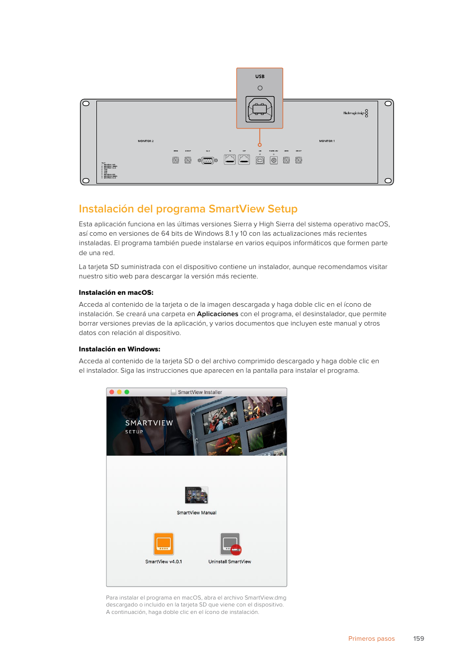 Instalación del programa smartview setup | Blackmagic Design SmartView 4K 2 15.6" DCI 4K Broadcast Monitor (6 RU) User Manual | Page 159 / 419